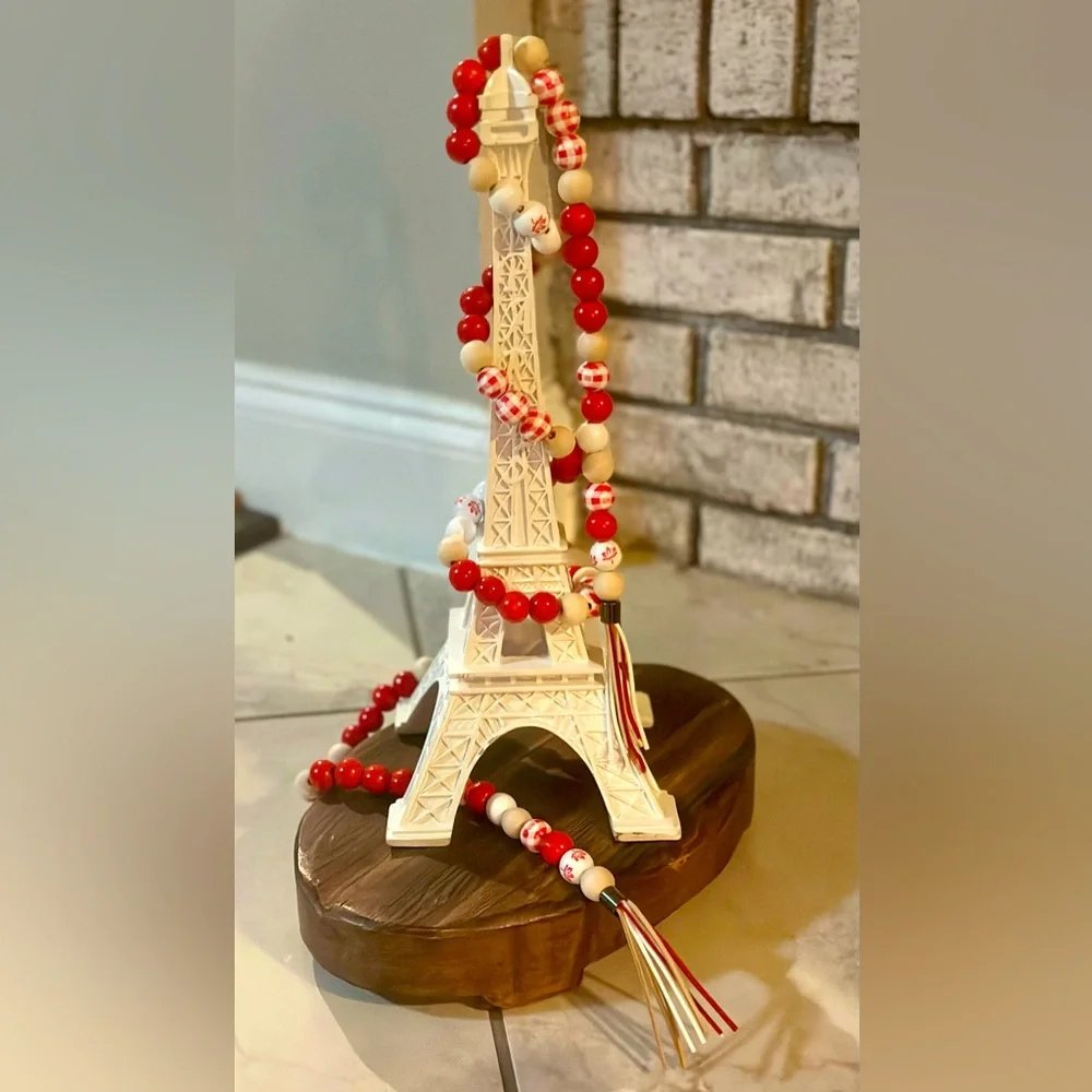 Red & White Beaded Garland 8 foot long with 4 inch tassels Customize for free!